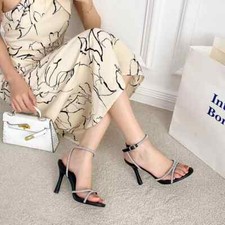 Sandali Donna Tacco Spillo 9.5 CM Eleganti Nero Strass Pelle Sintetica 46690