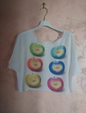 T-shirt/crop top donna bianca con fantasia