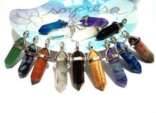 1pz ciondolo in pietre dure naturale e ottone forma prisma 39x12mm  bijoux