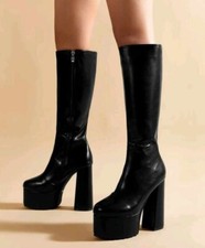 ⭐STIVALI⭐Alti al Ginocchio donna Tacco?NERO?Plateau Tg 36