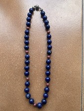 Vintage Girocollo Di Perle Lapislazzuli  E Fermaglio In Arg. 900