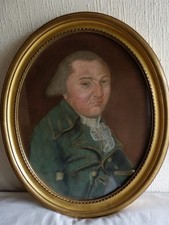 Quadro Disegno Pastelli Antico Fine 18 Secolo XVIII Ritratto Uomo Cornice Ovale