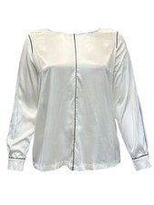 Marina Rinaldi Donna Avorio Bambu Camicia a Maniche Lunghe Nwt