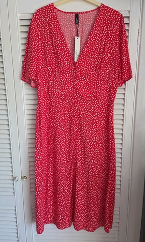 Abito midi rosso bianco - rosso,