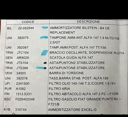 Ricambi alfa romeo 147 - romeo,