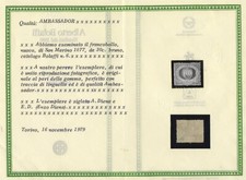San Marino - 1877 Cifra o stemma - Sassone n.6 - 30 cent. bruno MLH CERTIFICATO