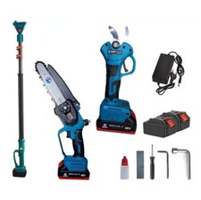 Kit Potatura elettrosega oliatore Forbice Cesoia a Batteria con Asta Telescopica