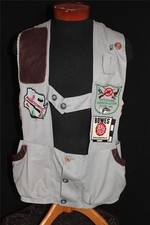 Molto Raro 1950'S Grigio Cotone Pelle Decorato Caccia Gilet con Toppe Taglia 42