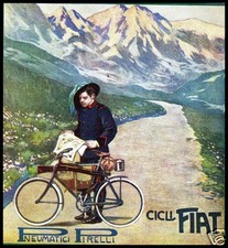 PUBBLICITA'1911 BICICLETTE FIAT GOMME PIRELLI BERSAGLIERE CICLISTA MONTAGNA ALPI