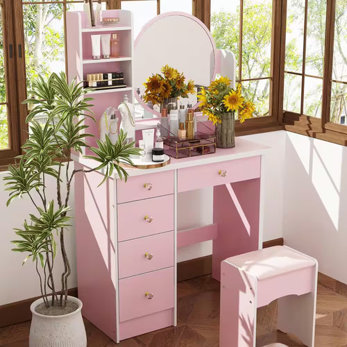 Drawers pink makeup vanity - 5-drawers,