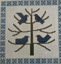 Ricamo danese vintage disegni Amish blu BIRDS TREE modello punto croce 5x5