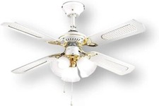 Ventilatore a Soffitto con 4 Pale bianche e 3 Luci in metallo e ottone di Perenz