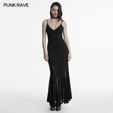 Abito lungo donna Punk Rave nero gotico irregolare splicing sexy motivo ragnatela