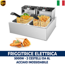 Friggitrice Elettrica Commerciale, 5000W Professionale con 2 Cestelli da 6L