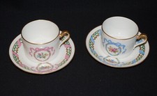 SET 2 TAZZE DA TE' CON PIATTINO PORCELLANA LIMOGES LUI E LEI DECORO ROSA E BLU