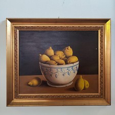 G. Zinelli Olio su Tela Ciotola con Limoni – Natura Morta Vintage Italiana 50x40