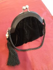 Pochette Luisa Spagnoli in velluto di seta, nero, pompon adornato con perline