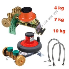 MINI CENTRALINA PER 2 BOMBOLE GAS GPL 4-7-10 KG 2 FLESSIBILI 50-80 CM ACCIAIO