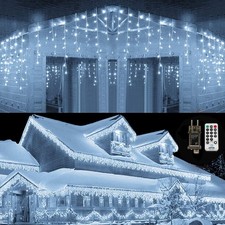 Luci Natale Esterno Cascata 10M 432 LED Tenda Luminosa Bianca Luci Natalizie