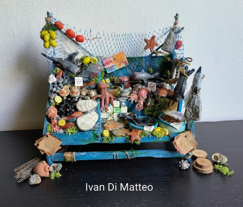 Banco pescivendolo per presepe - banco,