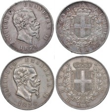 Moneta Argento 900 Vittorio Emanuele II (1861-1878) 5 Lire 1874 MILANO 1876 ROMA