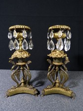 Coppia Di Candelabro Antico 19 Secolo XIX IN Bronzo Dorata Nappa Di Vetro