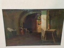 DIPINTO A OLIO SU TAVOLA DI LEGNO DI NICOLAS DE CORSI INTERNO ARTE NAPOLETANA 