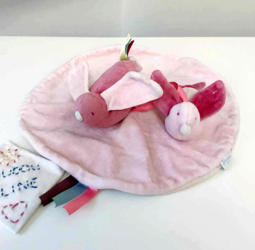 Doudou plat rond - plat, rose