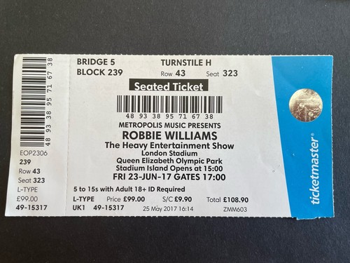 Robbie williams ticket 2017 - robbie,
