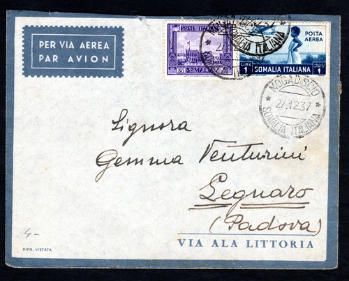 Somalia italiana busta 1937 - italiana,,