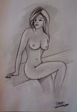 Daniela Politi Disegno Matita su sexi Ragazza Pin up quadro arte figurativa uff