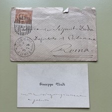 biglietto autografo di Giuseppe Verdi con busta originale 