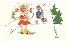 Postcard 1950s Girl ice cream