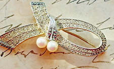 Spilla originale art deco Theodor Fahrner argento 925 placcato oro perle