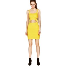 Zara Abito Corto Da Donna Giallo Taglia XS Tubino Cut Out Sexy Con Ritagli Party