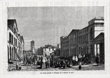 Stampa antica CHIOGGIA veduta della Piazza Grande con folla 1876 Old print