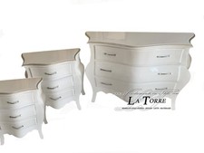 Trittico camera da letto comò comodino bombato bianco argento Barocco Luigi XV A