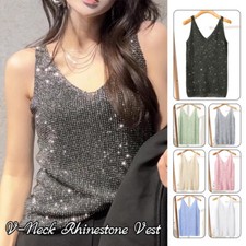 V-Neck Rhinestones Vest