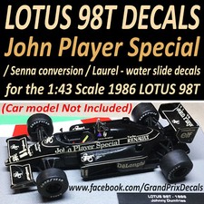 DECALCOMANIE SCIVOLO ACQUA LOTUS 98T 1986 - JPS / Senna / Allori 1:43 F1 collezione auto