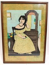 DOMENICO CANTATORE litografia sughero "DONNA ALLO SPECCHIO" rara PROVA COLORE