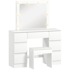 Consolle Trucco con Specchio Stile Hollywood 8 Luci LED con 7 Cassetti e