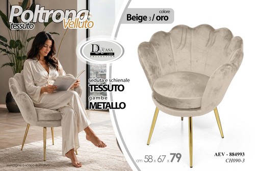 Poltrona conchiglia velluto - poltrona,