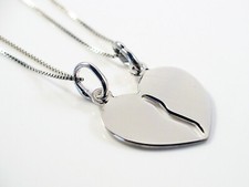 Ciondolo Cuore Spezzato Dolce Metà in Argento 925 + 2 Collane + Incisione Regalo
