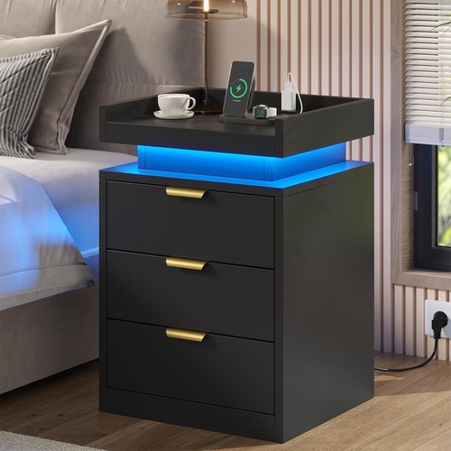 Comodino nero lucido con - , luci