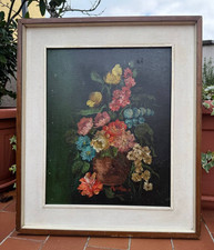 ANTICO DIPINTO AD OLIO SU CARTONE TELATO - NATURA MORTA - VASO FIORI - '900