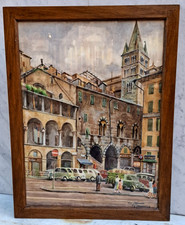 VASCO MENEGOZZO BELLISSIMO DIPINTO 'PIAZZA DELLA COMMENDA ' GENOVA