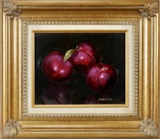 JOHN SCHISLER 🔑 ARTISTA DIPINTO OLIO SU MASONITE ornato oro CORNICE PRUGNE