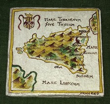 Mattonella maiolica cotto ceramica raffigurante Sicilia antica - molto rara