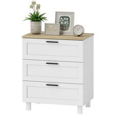 HOMCOM Mobile Cassettiera a 3 Cassetti 60x38x71 cm Bianca e Color Legno