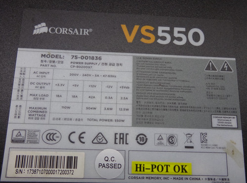 Corsair vs550 001836 - vs550, 75-001836